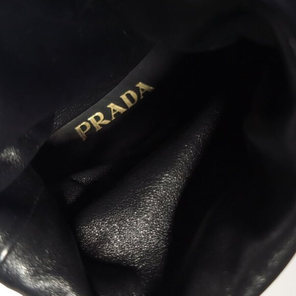 PRADA Black Leather Ankle Boots Size 40 Fold Down Lambskin Heeled Boots … - Picture 10 of 11